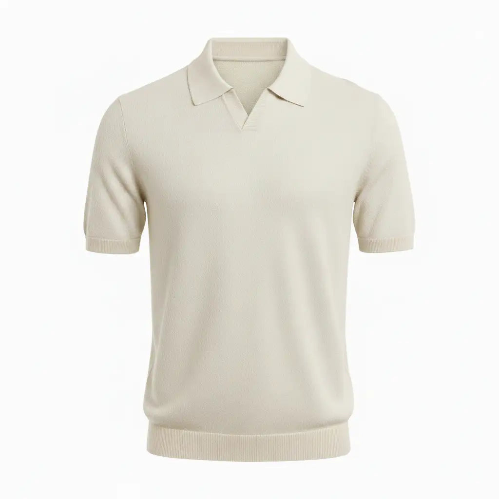 Men's V-Neck Polo Off White — Front