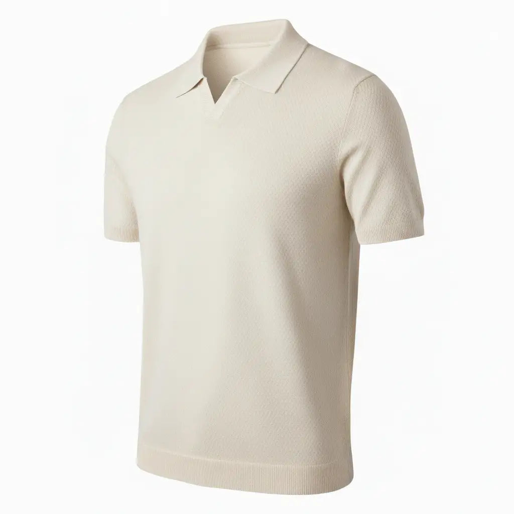 Men's V-Neck Polo Off White — Side
