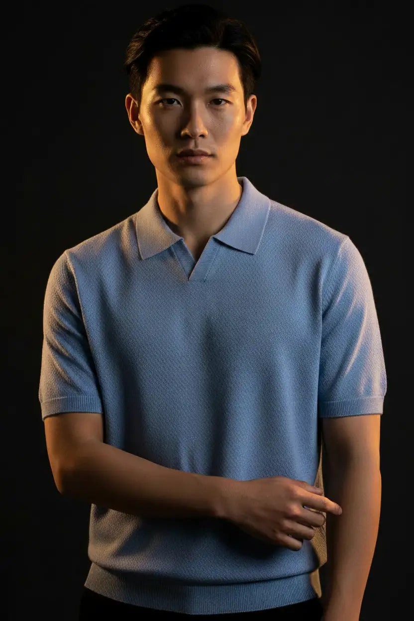 Men's V-Neck Polo Sky Blue — Editorial