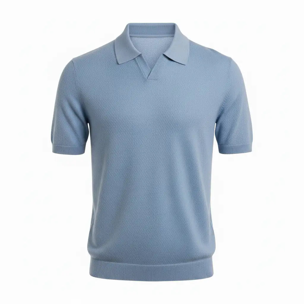 Men's V-Neck Polo Sky Blue — Front Clean