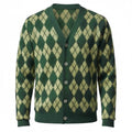 Merino Wool Argyle Cardigan Hunter Green Yellow - Front