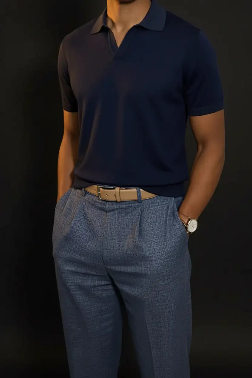 Navy Polo - Full Body Dark Editorial