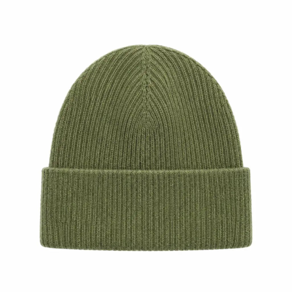 Olive cashmere and merino wool beanie hero image