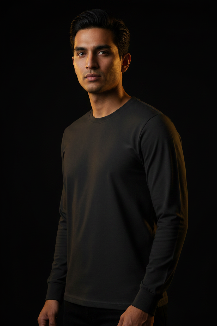Organic Cotton Long Sleeve Tee - Black Editorial