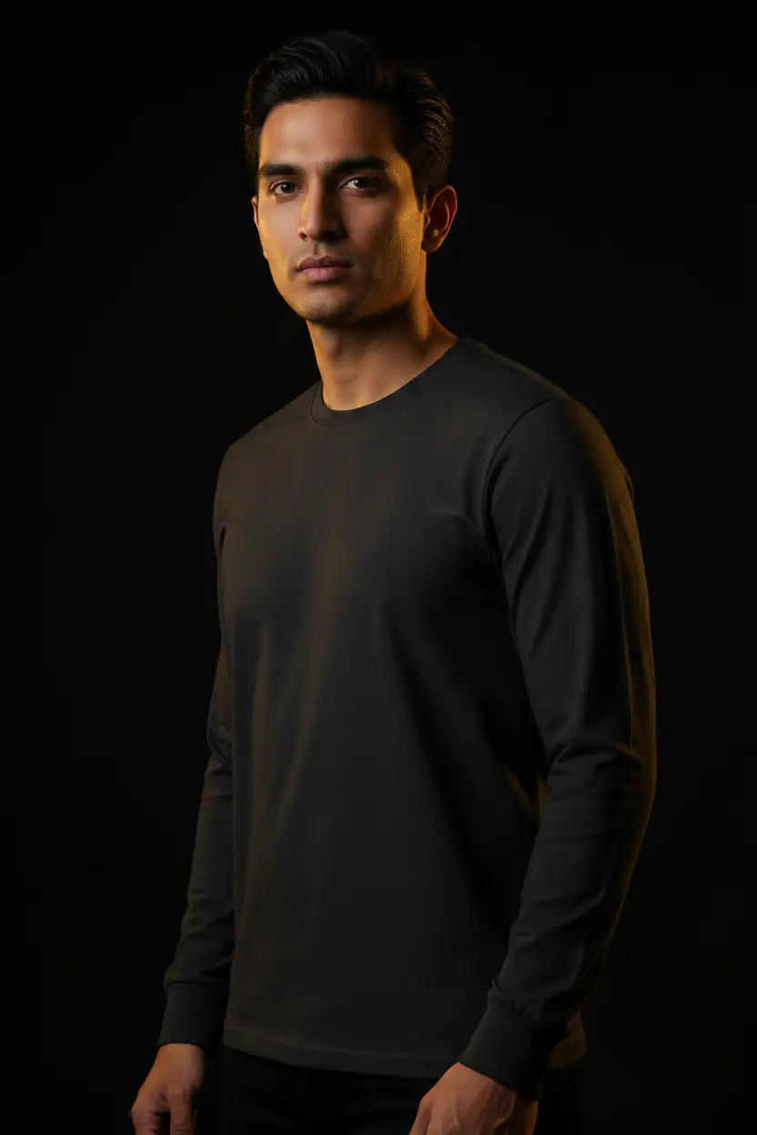 Organic Cotton Long Sleeve Tee - Black Editorial
