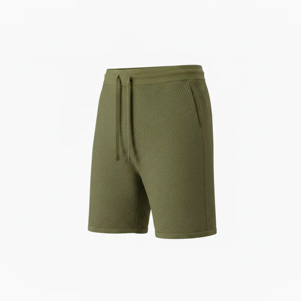 Pure BCI Cotton Knit Shorts Olive — Three-Quarter Side