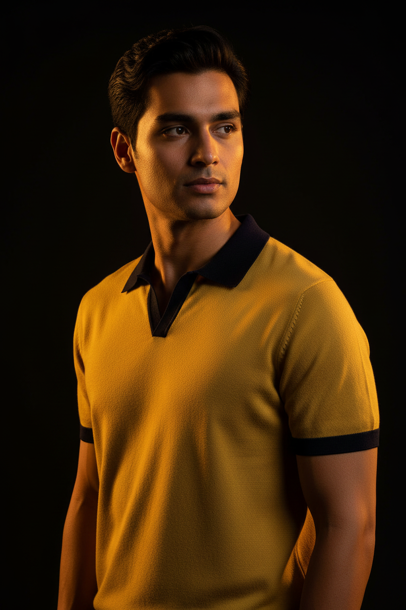 Pure BCI Cotton Short Sleeve V-Neck Polo Yellow - Editorial
