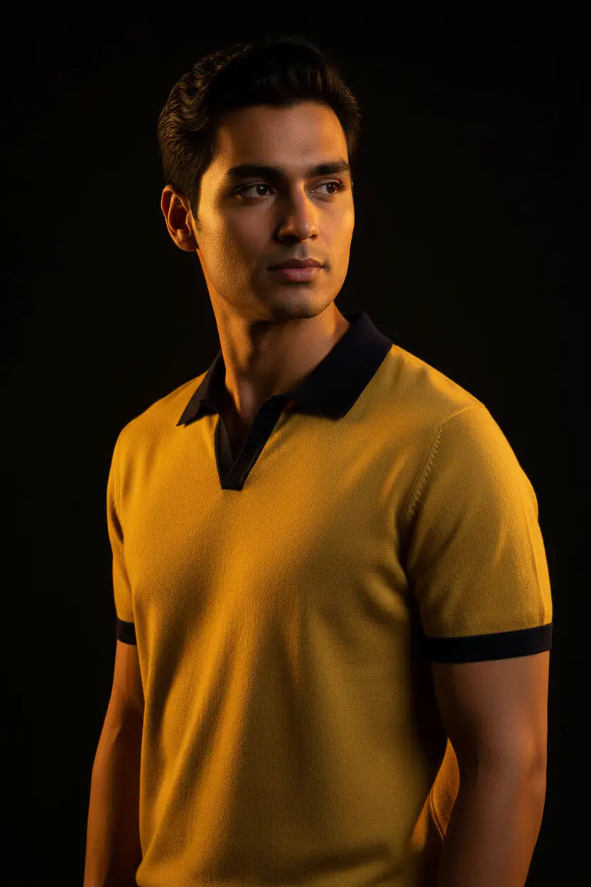 Pure BCI Cotton Short Sleeve V-Neck Polo Yellow - Editorial