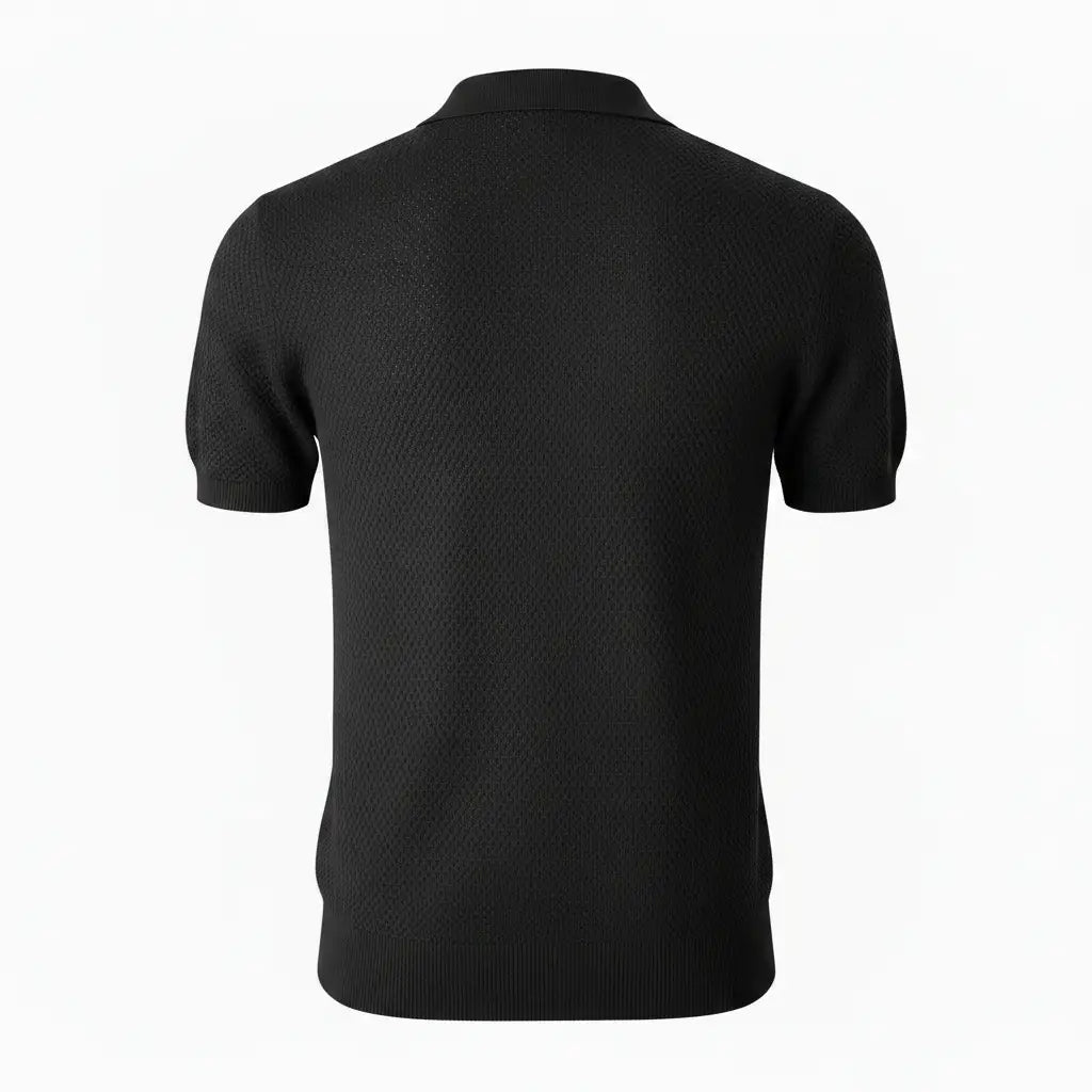 Pure BCI Cotton V Neck Polo Black — Back View