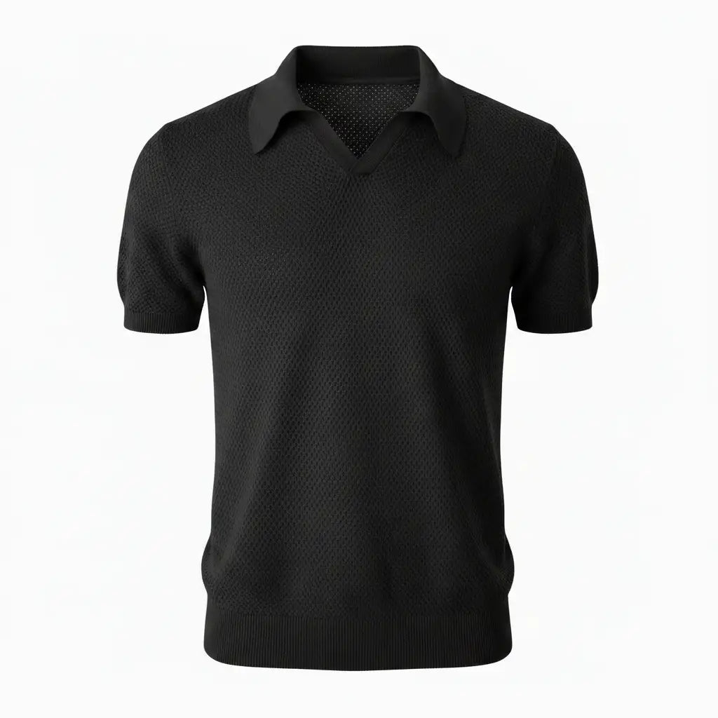 Pure BCI Cotton V Neck Polo Black — Front Hero