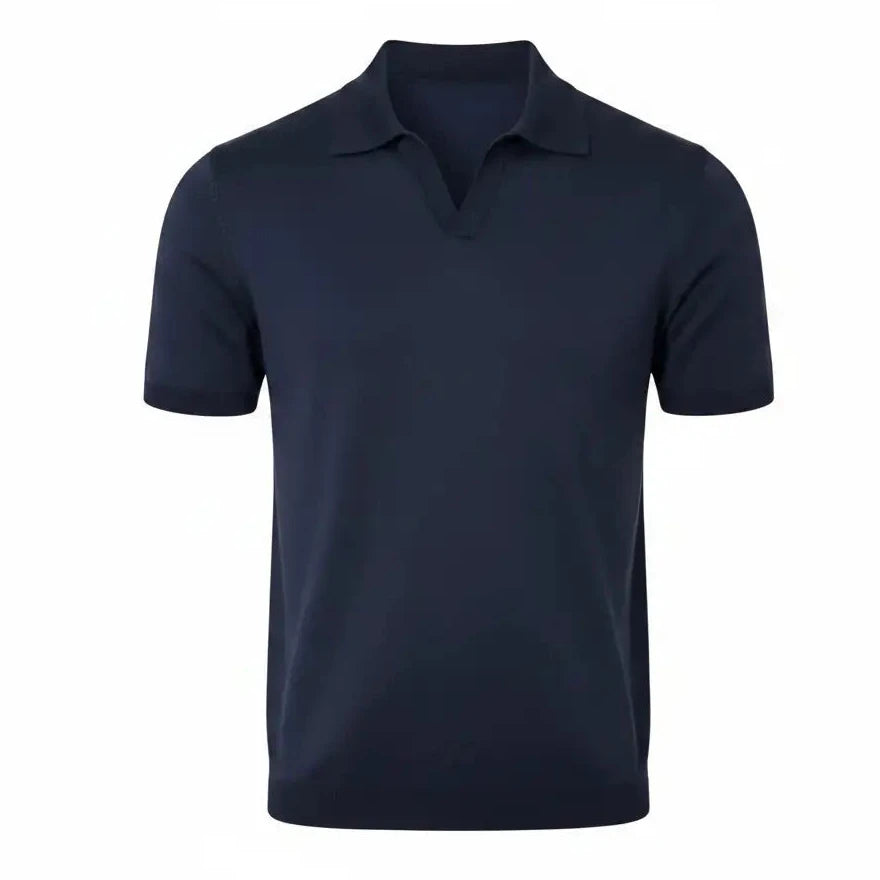 Pure BCI Cotton V-Neck Polo Navy - Clean No Tag
