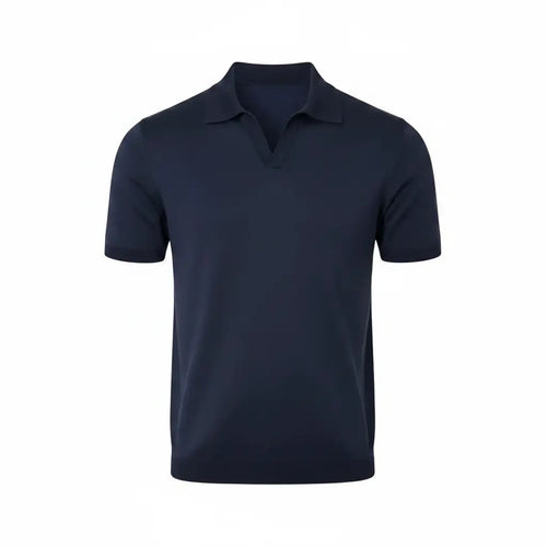 Pure BCI Cotton V-Neck Polo Navy - Clean No Tag