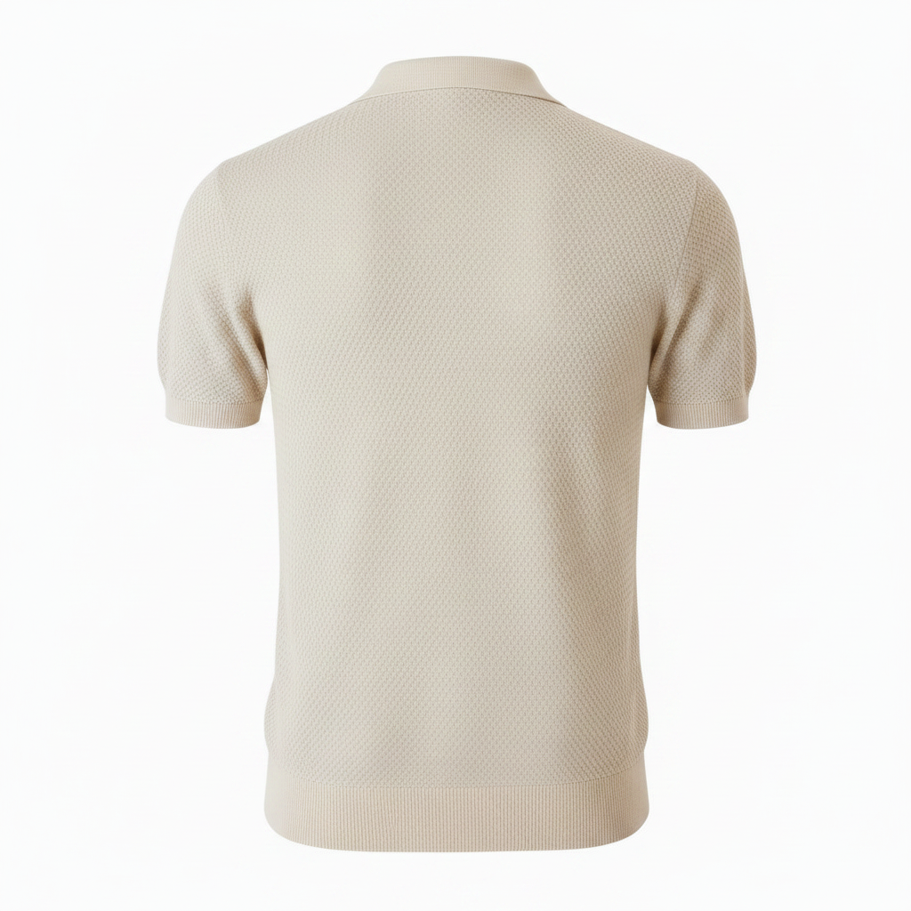 Pure BCI Cotton V Neck Polo Off White — Back View