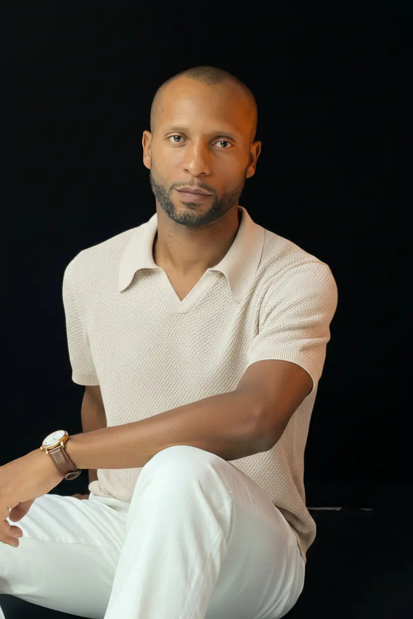 Pure BCI Cotton V Neck Polo Off White — Editorial