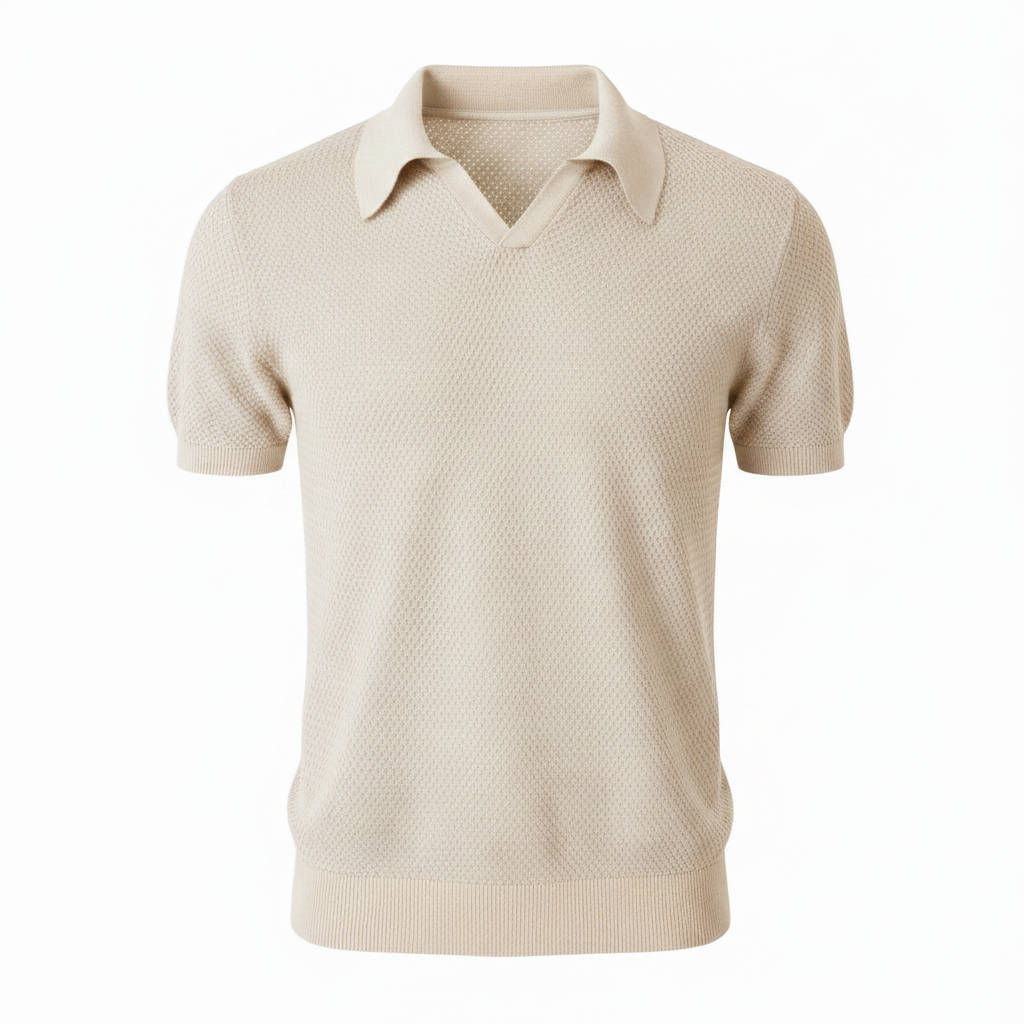 Pure BCI Cotton V Neck Polo Off White — Front Hero