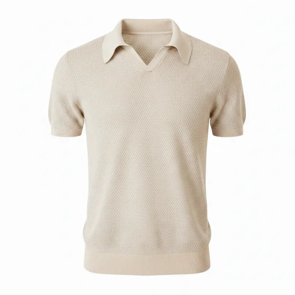 Pure BCI Cotton V Neck Polo Off White — Front Hero