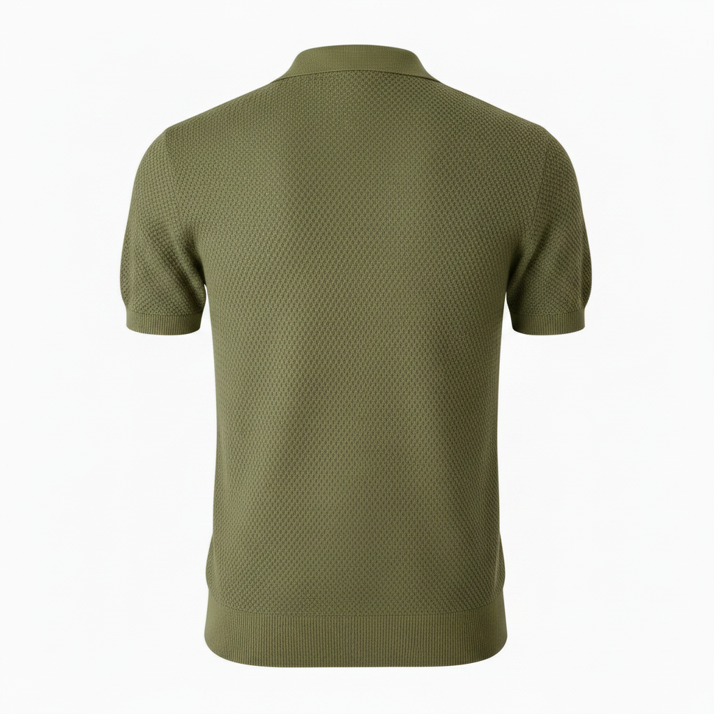 Pure BCI Cotton V Neck Polo Olive — Back View
