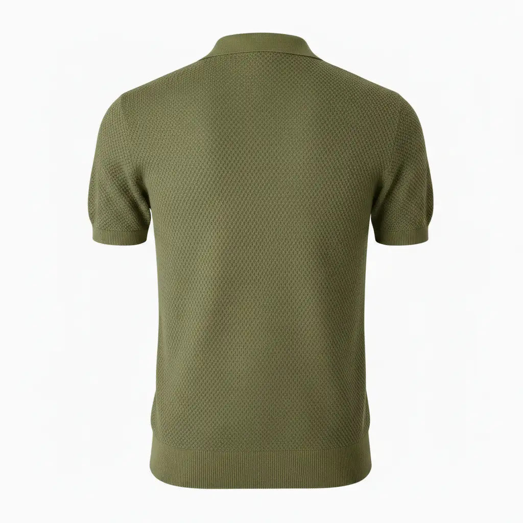 Pure BCI Cotton V Neck Polo Olive — Back View