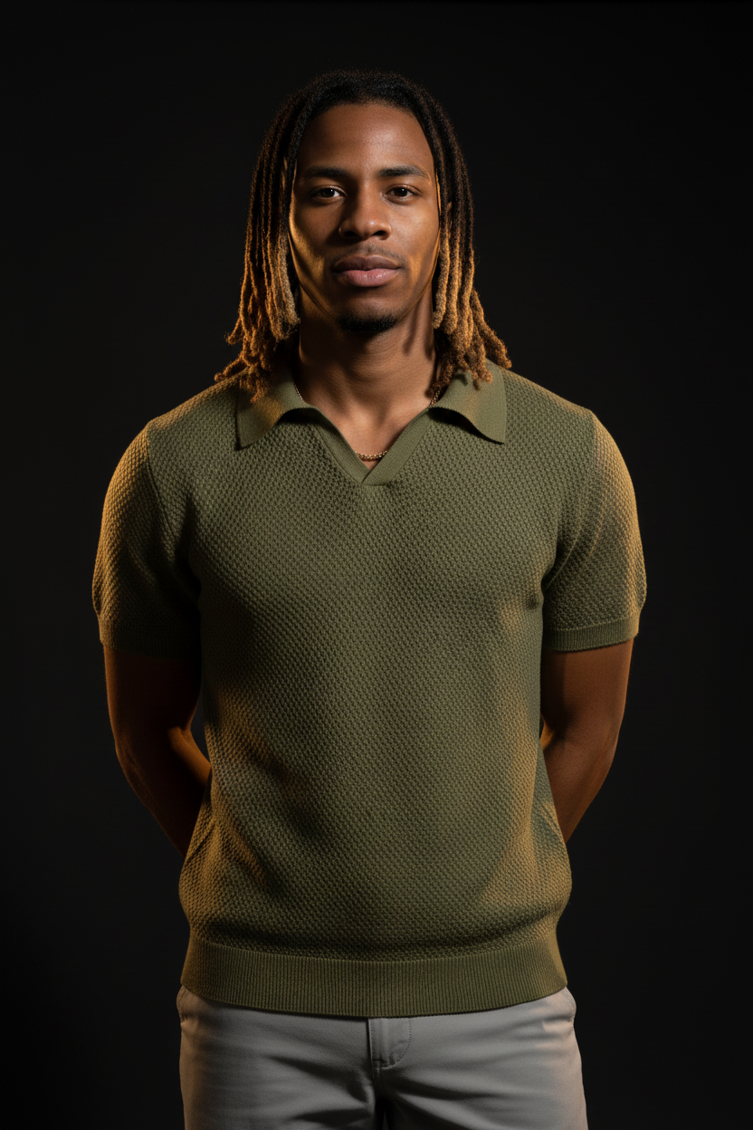 Pure BCI Cotton V Neck Polo Olive — Editorial