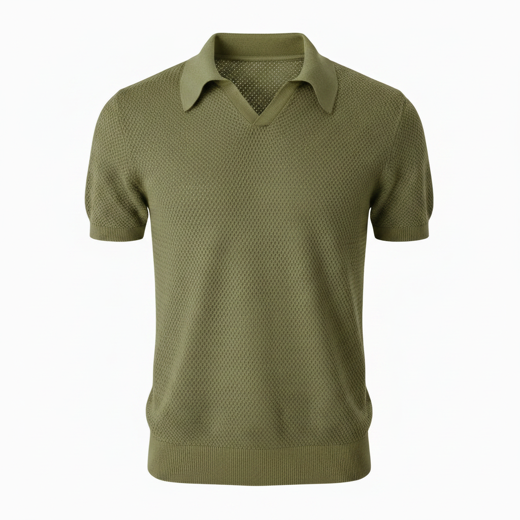 Pure BCI Cotton V Neck Polo Olive — Front Hero