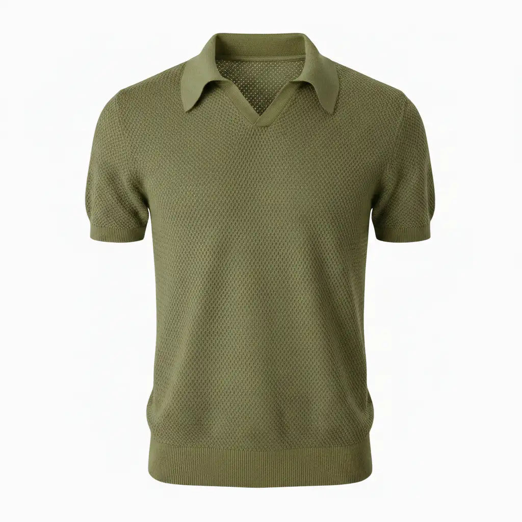 Pure BCI Cotton V Neck Polo Olive — Front Hero
