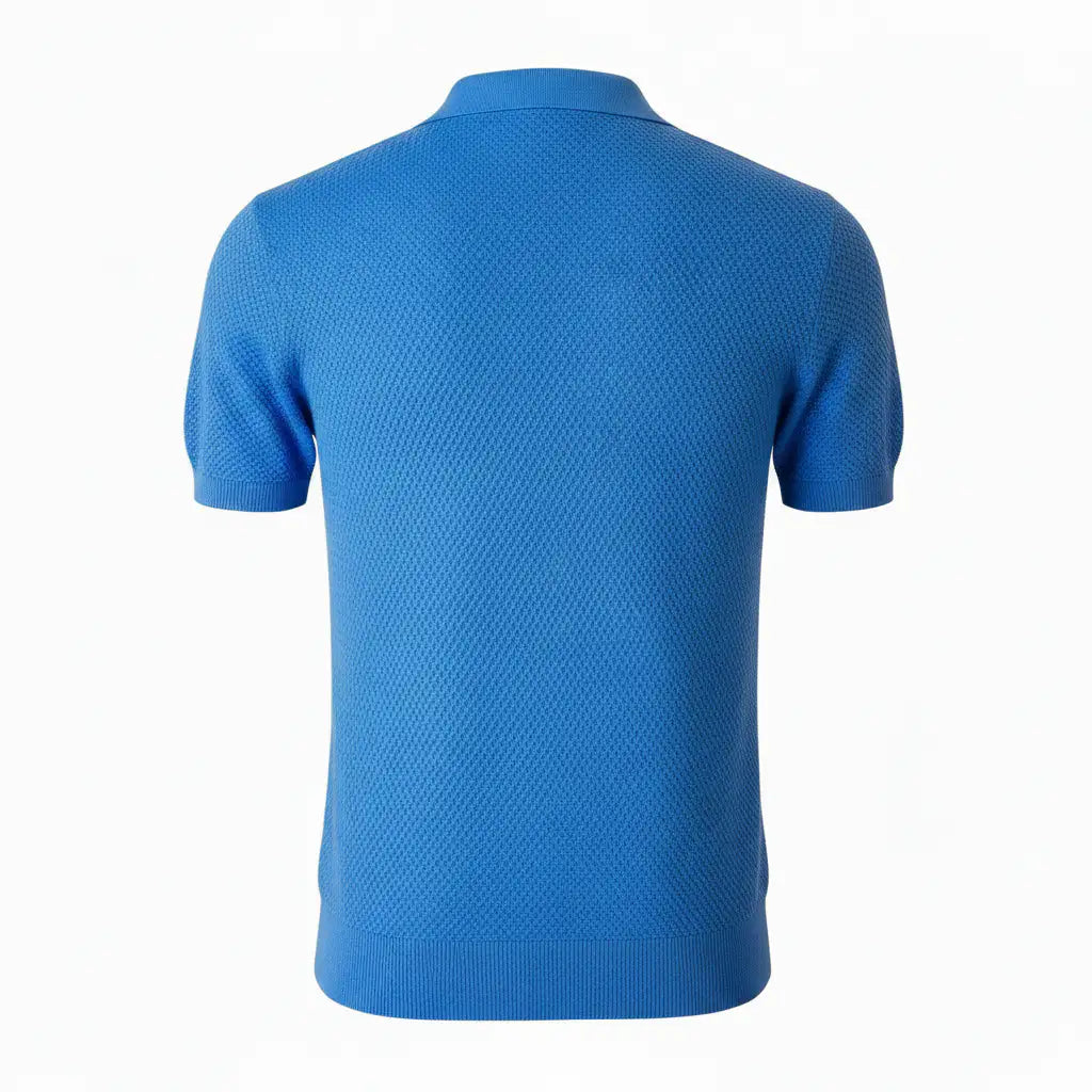 Pure BCI Cotton V Neck Polo Sky Blue — Back View
