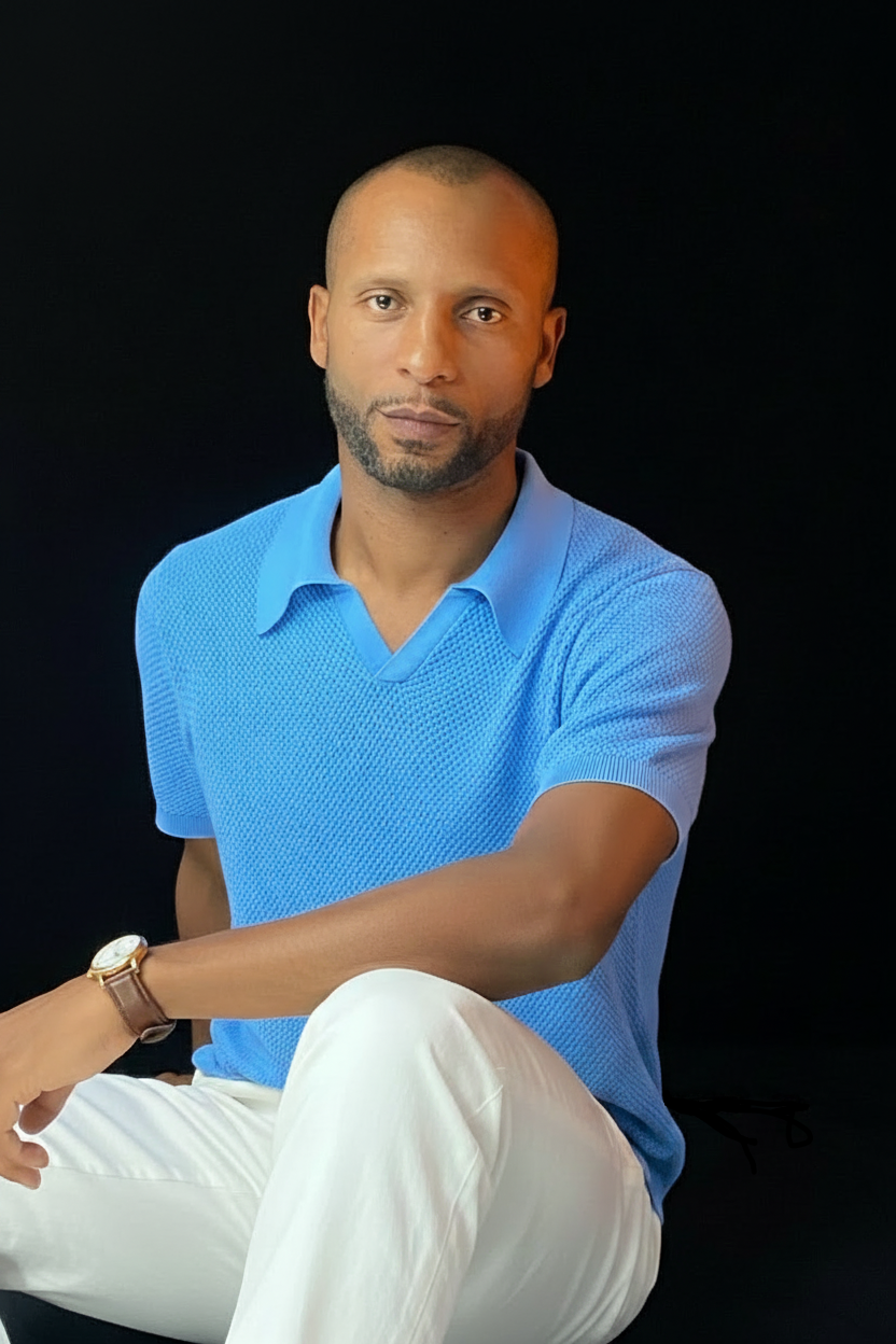 Pure BCI Cotton V Neck Polo Sky Blue — Editorial, clean dark background