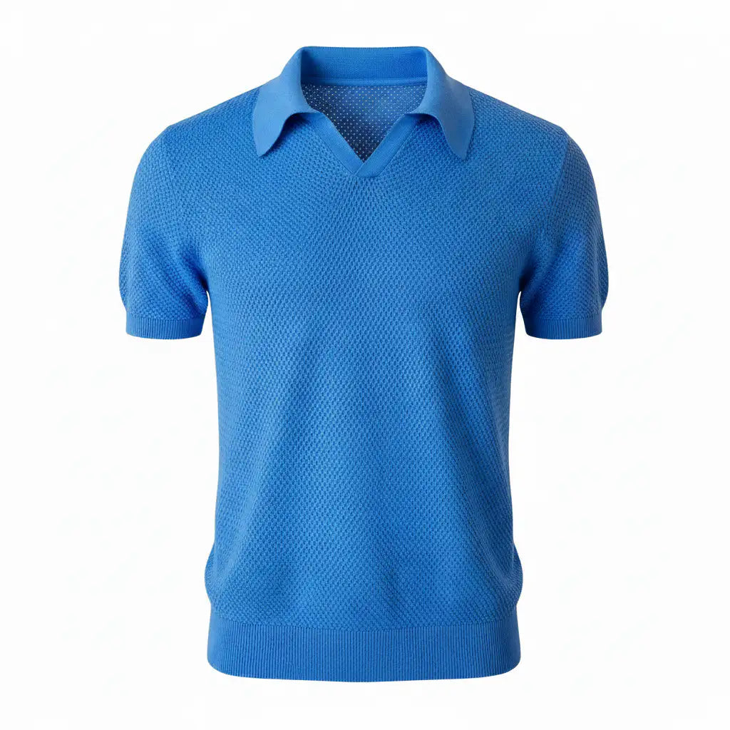Pure BCI Cotton V Neck Polo Sky Blue — Front Hero, no label