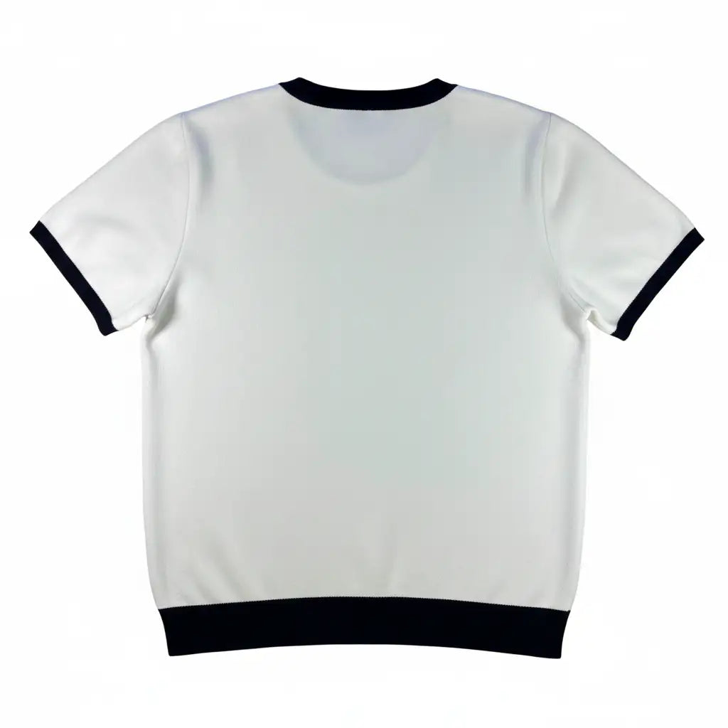 The Jacquard V-Neck Tee - White Back View 1:1