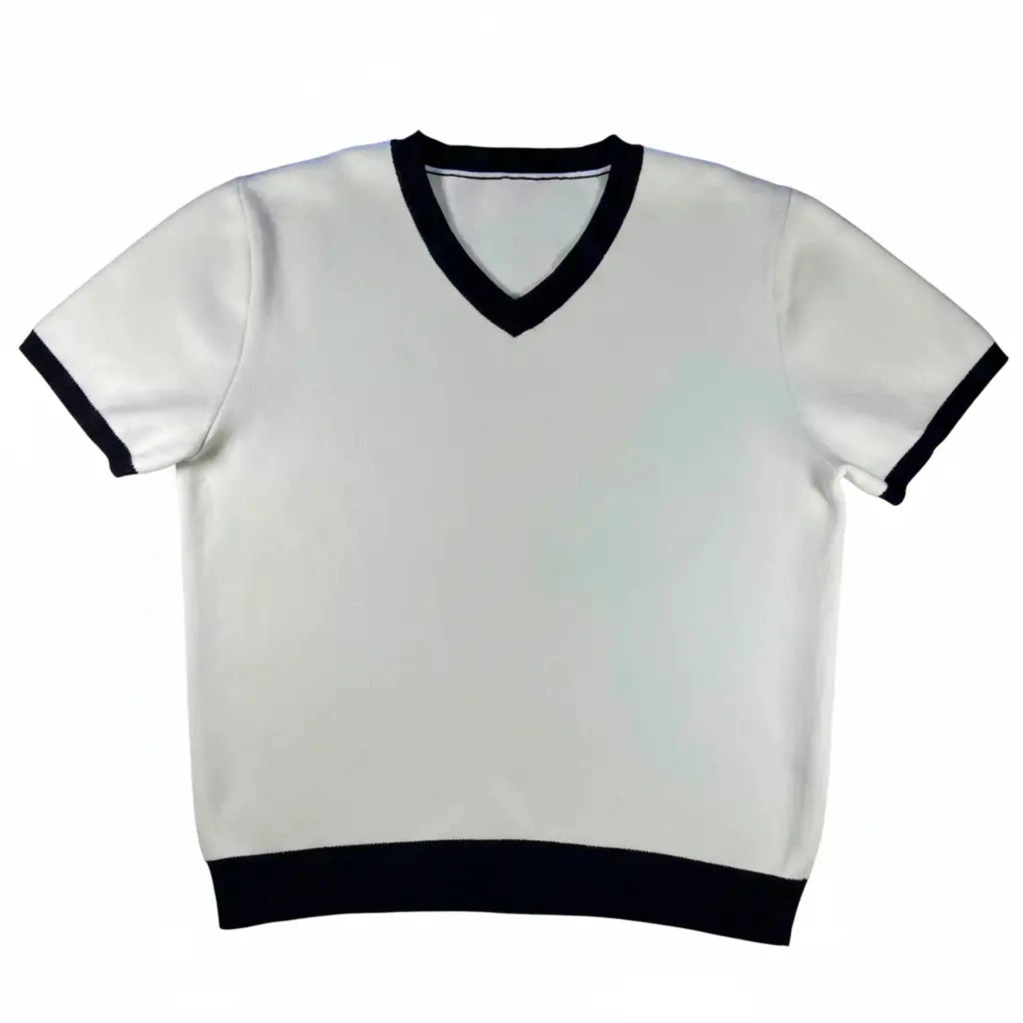 The Jacquard V-Neck Tee - White Clean Background