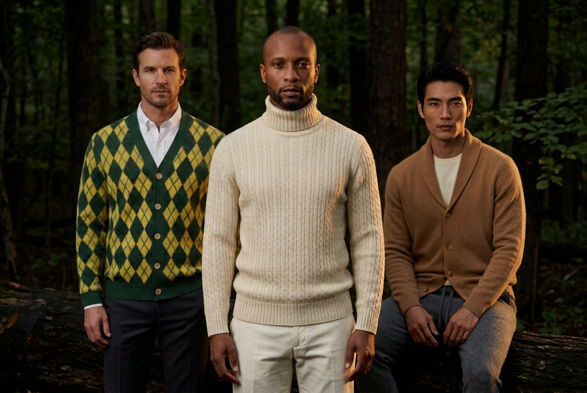 Woodland hero with the caramel cardigan and no text