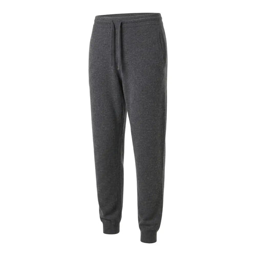 Worsted Gray cashmere joggers in a three-quarter side view