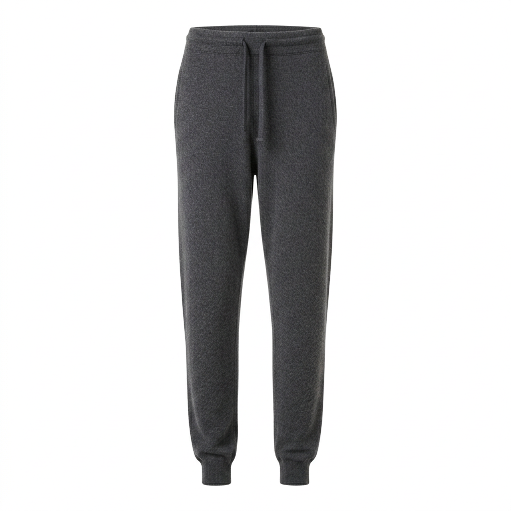 Worsted Gray cashmere joggers with improved clarity and approved cashmere softness